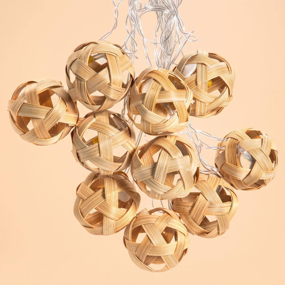 Star Full Moon Handcrafted Beige Bamboo LED Fairy Light For Home Decor