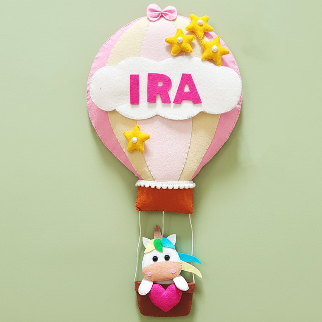 Hand-stitched Hot Air Balloon Felt Kids Nameplate