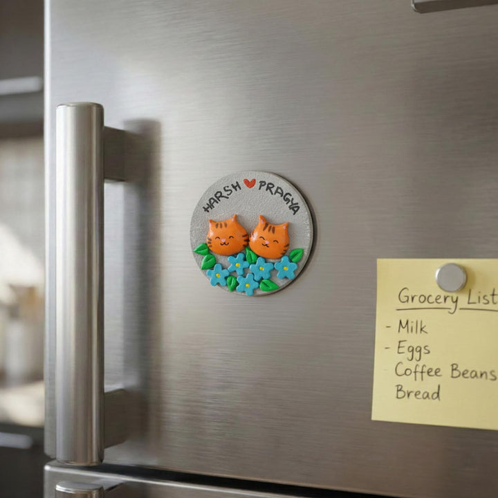 Cats Couple Handmade Personalized Polymer Clay Round Fridge Magents
