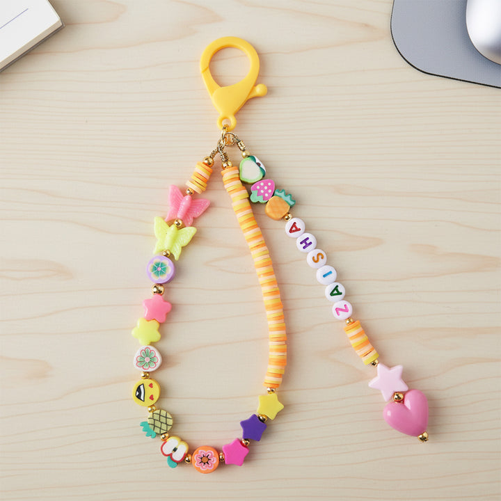 Personalized Neon Yellow Beaded Bag Charm For Kids