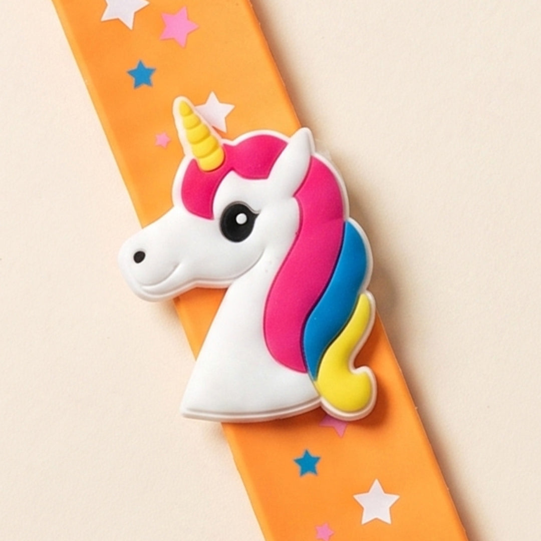 Handmade Orange Unicorn Silicone Slap Band Rakhi For Kids With Roli Chawal For Brother