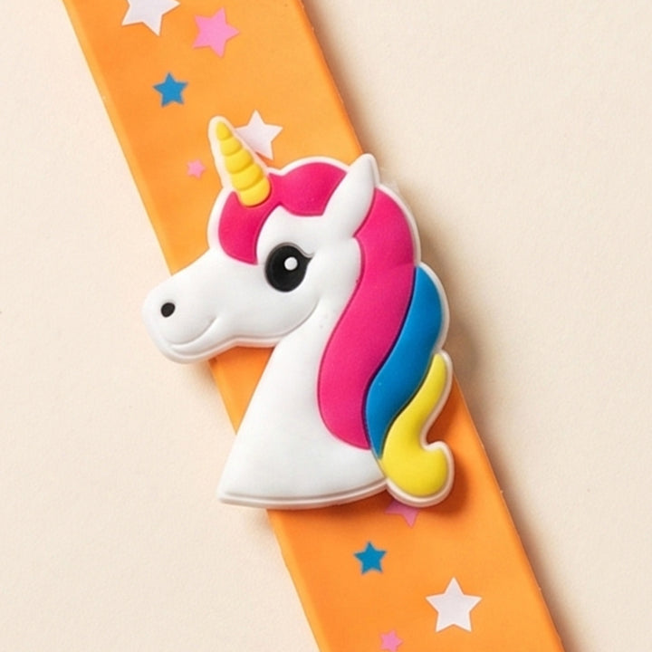 Handmade Orange Unicorn Silicone Slap Band Rakhi For Kids With Roli Chawal For Brother