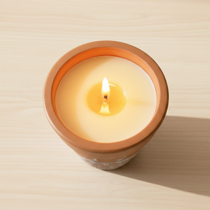 Hand-Painted Planter Design Terracotta Candle Holder With Candle