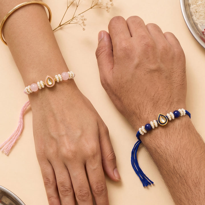 Reusable Pearl Drop Couple Rakhi With Roli Chawal For Brother | Set of 2