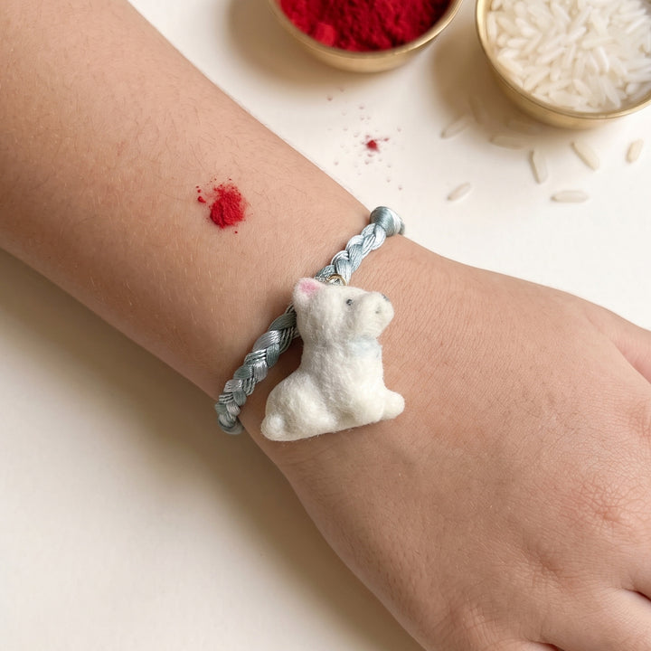 Handmade Dog Charm Rakhi With Roli Chawal For Kids