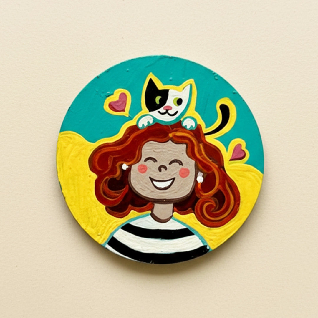 Hand-Painted Cat Mommy MDF Wood Fridge Magnet
