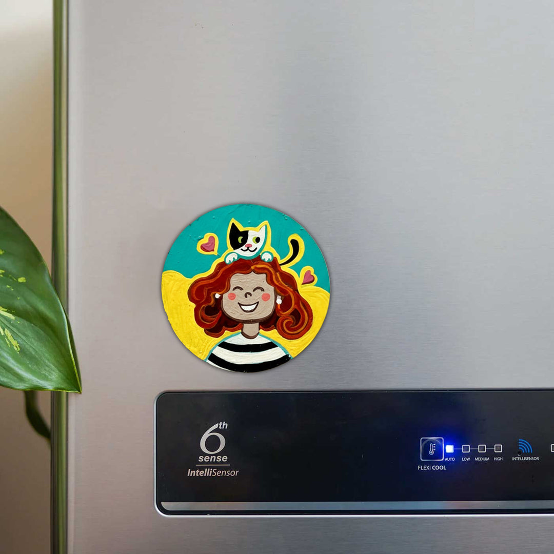 Hand-Painted Cat Mommy MDF Wood Fridge Magnet