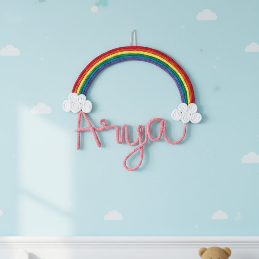 Personalized Knitted Wire Rainbow Theme Kids Name Plate