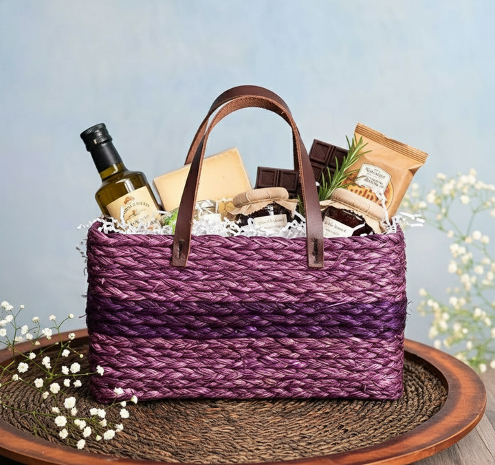 Handmade Grass Woven Single Striped Lavender Sabai Mesh Handbag