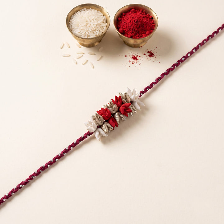 Handmade Bud & Mogra Strand Silk Fabric Rakhi For Brother With Roli Chawal