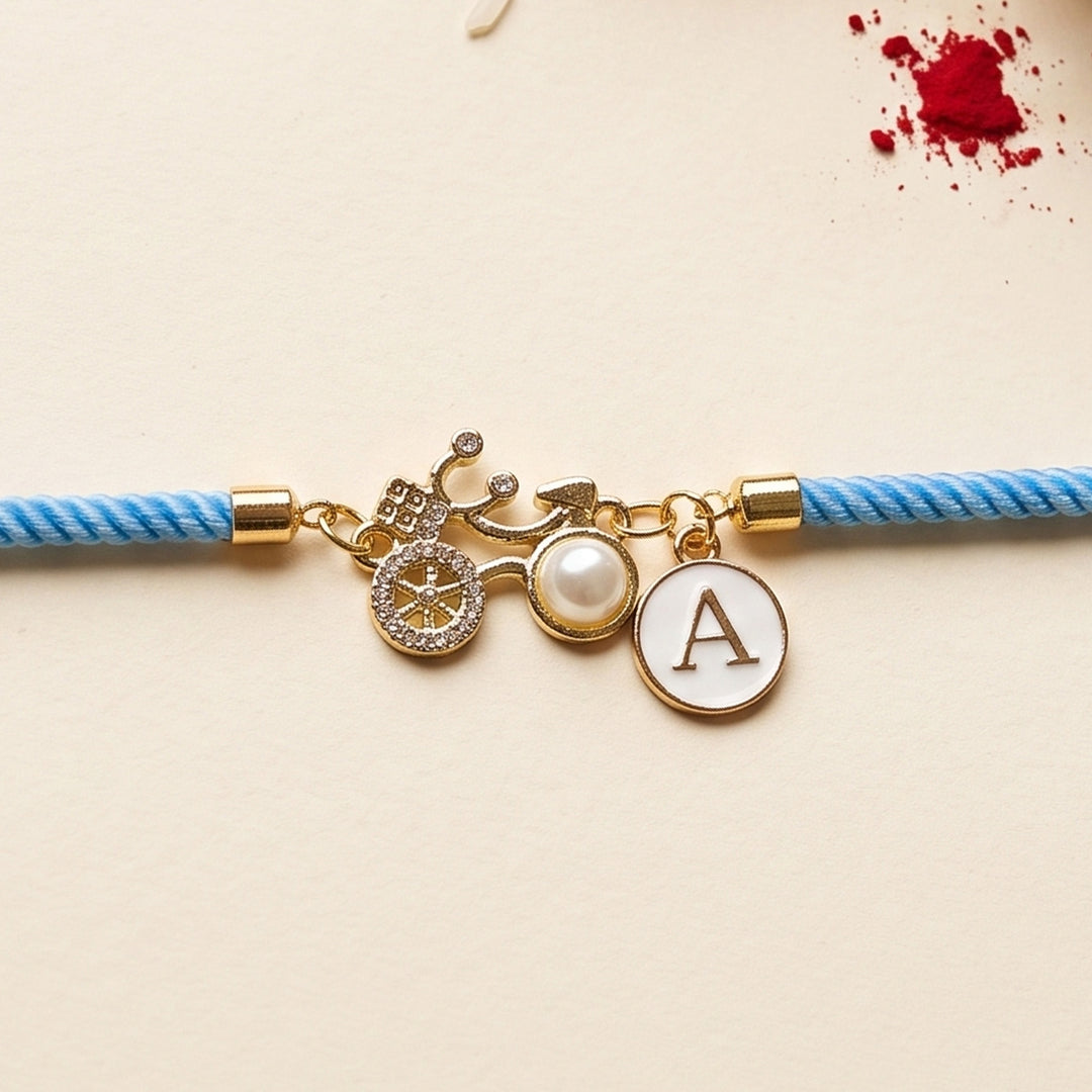 Reusable Handmade Personalised Bicycle Charm Bracelet Rakhi With Roli Chawal For Brother