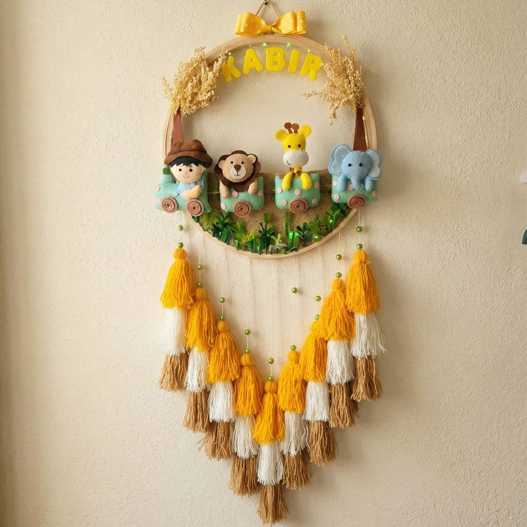 Personalized Jungle Train Theme Kids Name Plate With Tassels