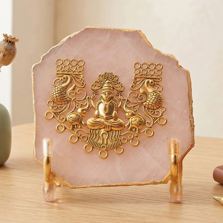 Natural Agate Gold Plated Laxmi Showpiece With Metal Stand
