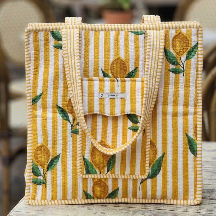 Handmade Lemon Zest Cotton Tote Bag