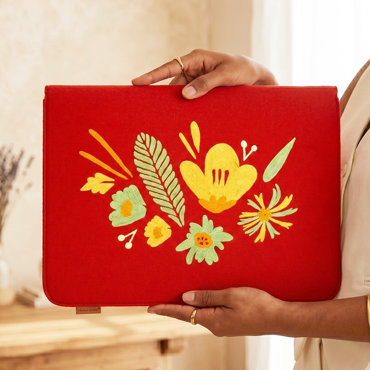 Corsage Aari Embroidered Red Laptop Sleeve