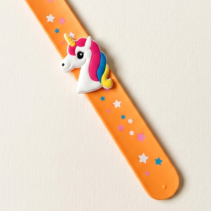 Handmade Orange Unicorn Silicone Slap Band Rakhi For Kids With Roli Chawal For Brother