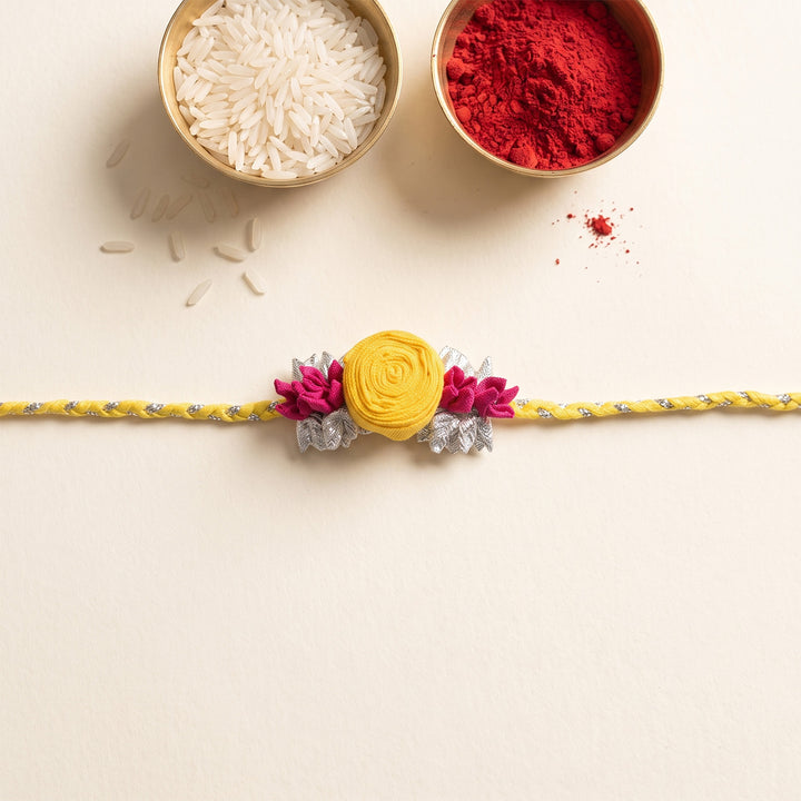 Handmade Rose & Mogra Bud Silk Rakhi For Brother With Roli Chawal