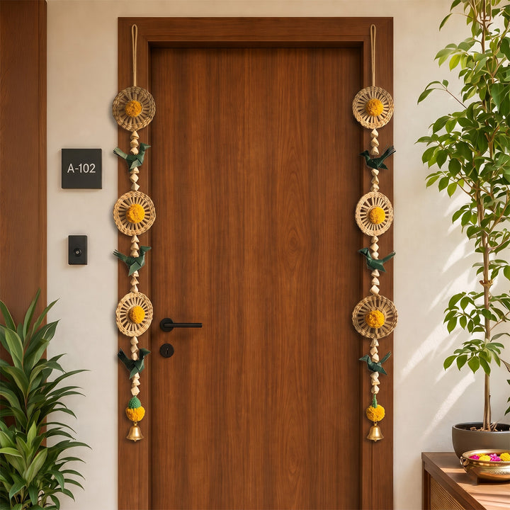 Set of 2 | "Pakshi" Handcrafted Chamba Palm Leaf Bird Wall Hanging For Festive Decor
