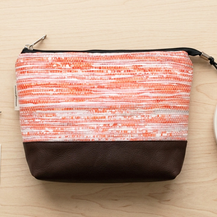 Orange and White Striped Upcycled Plastic Handcrafted Utility Pouch