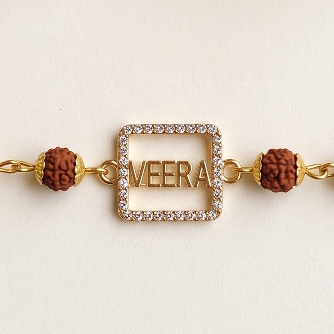 Handcrafted Laser-Cut Brass Veera Rudraksha Rakhi With Roli Chawal For Brother