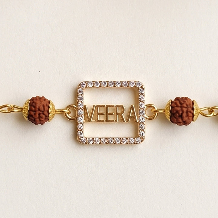 Handcrafted Laser-Cut Brass Veera Rudraksha Rakhi With Roli Chawal For Brother