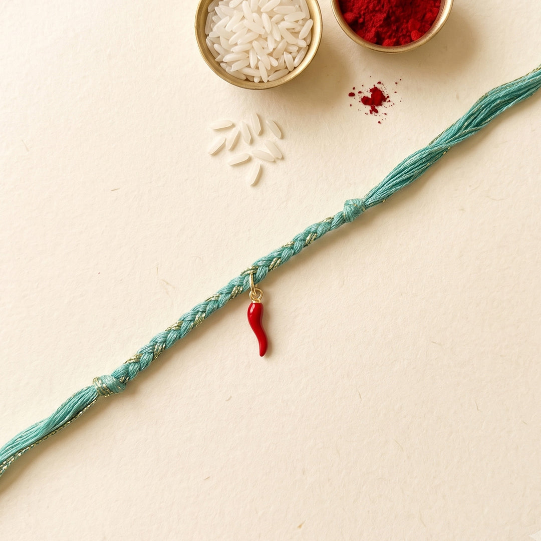 Handmade Teekhi Mirchi Charm Rakhi With Roli Chawal For Bhaiya