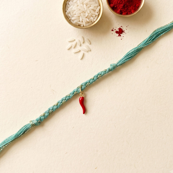 Handmade Teekhi Mirchi Charm Rakhi With Roli Chawal For Bhaiya