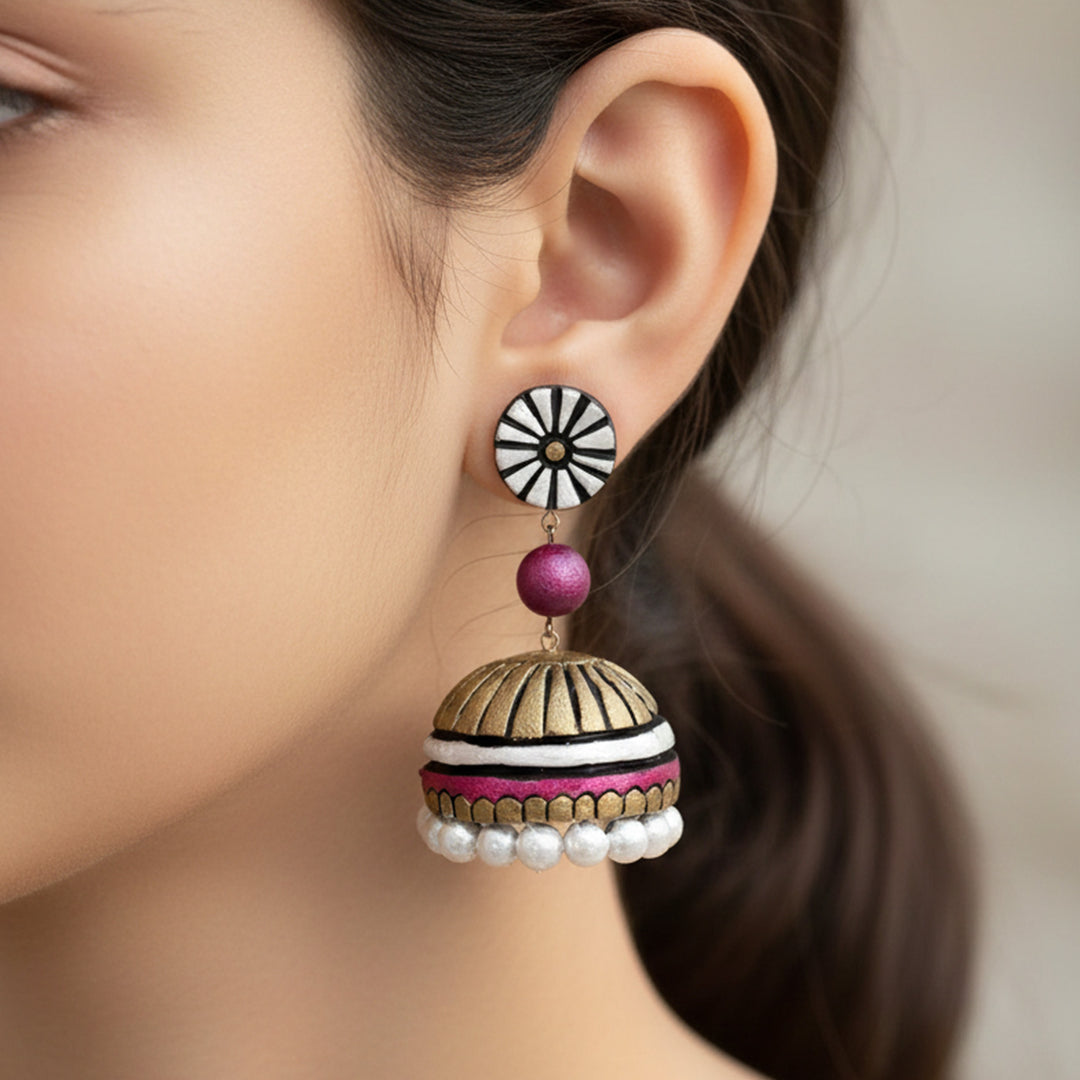 Handmade Pearl Drop Terracotta Earrings