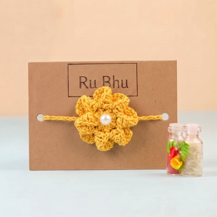 Handmade Crochet Daisy Knot Floral Rakhi With Roli Chawal For Bhaiya