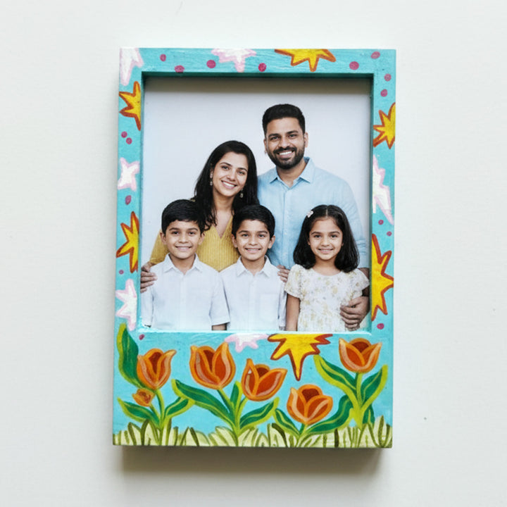 Hand-Painted Tulips Garden MDF Wood Fridge Magnet Frame