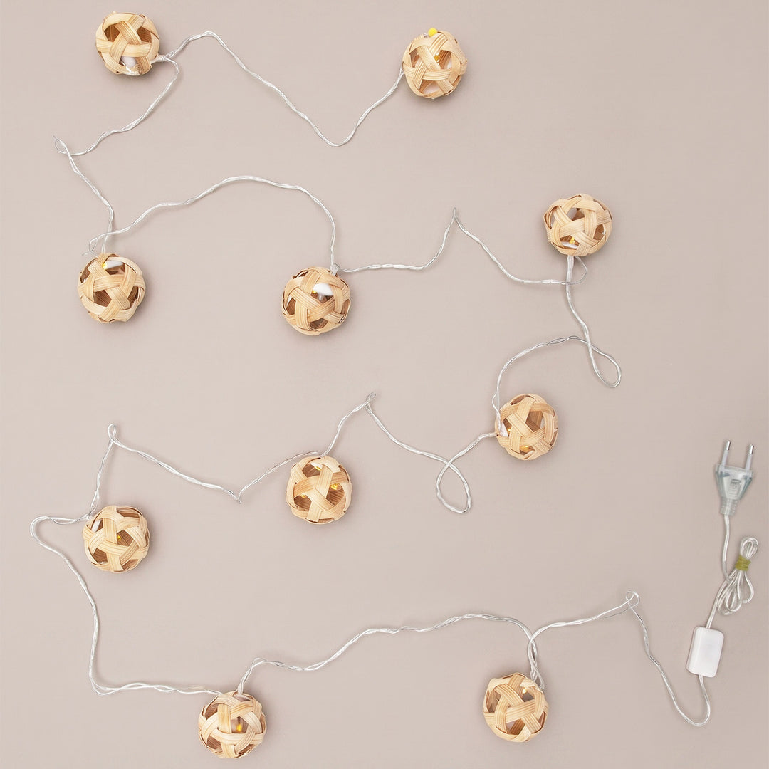 Star Full Moon Handcrafted Beige Bamboo LED Fairy Light For Home Decor