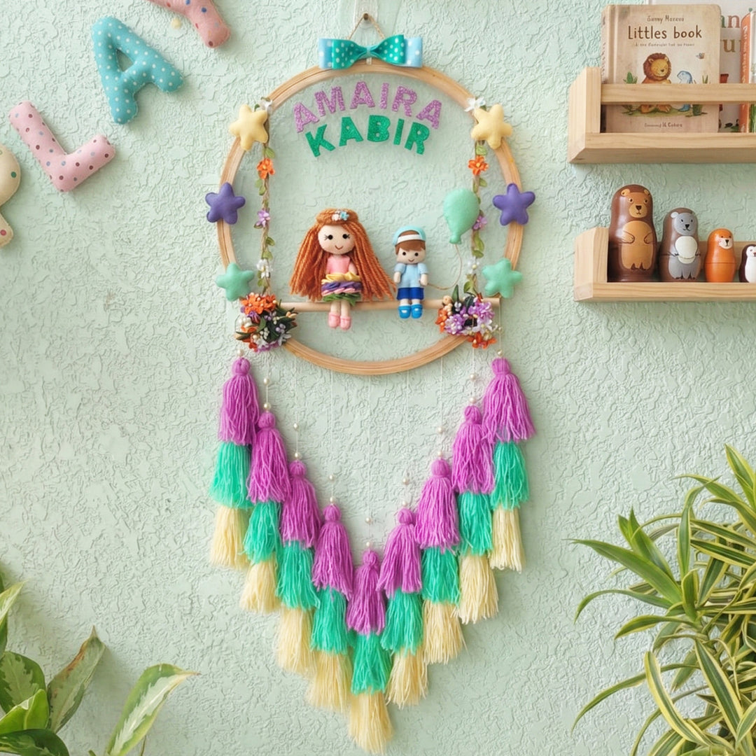 Personalized Stars Theme Kids Name Plate With Tassels For Siblings