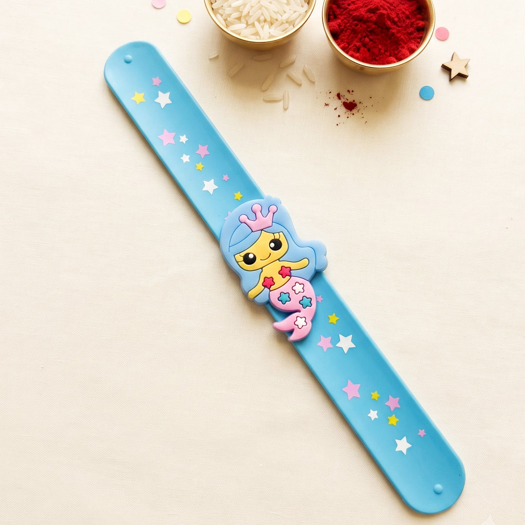 Handmade Mermaid Silicone Slap Band Rakhi For Kids With Roli Chawal For Brother