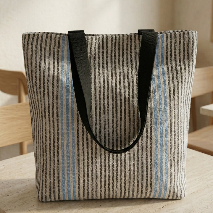 Black and White Striped Upcycled Plastic Handcrafted Classic Tote Bag