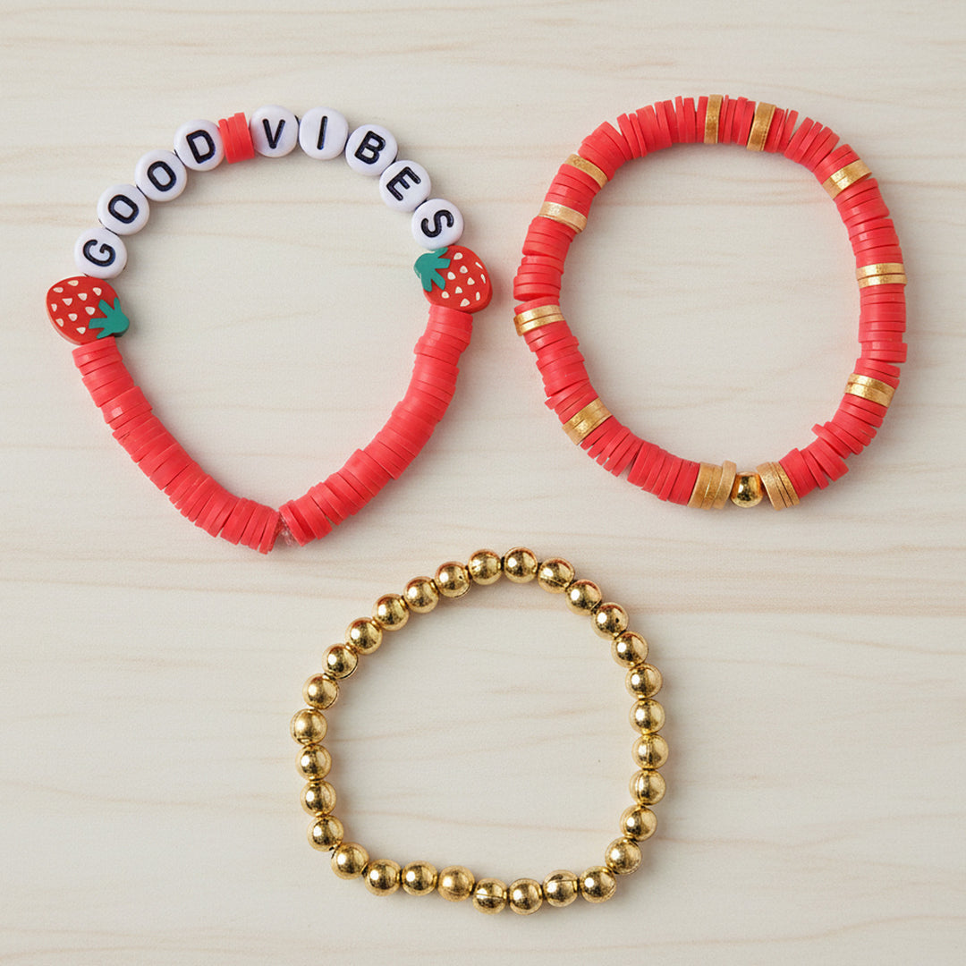 3 Pc | Personalized Berry Bliss Stackable Clay Beaded Bracelet For Girls