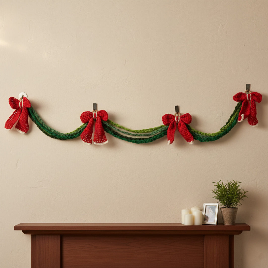 60 Inch | Handmade Bow Crochet Bunting/Garland For Christmas Decoration
