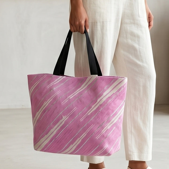 Pink and White UpcycledPlastic Handcrafted Designer Tote Bag