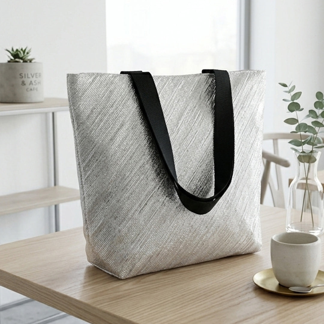 Silver and White Striped Upcycled Plastic Handcrafted Beach Tote Bag