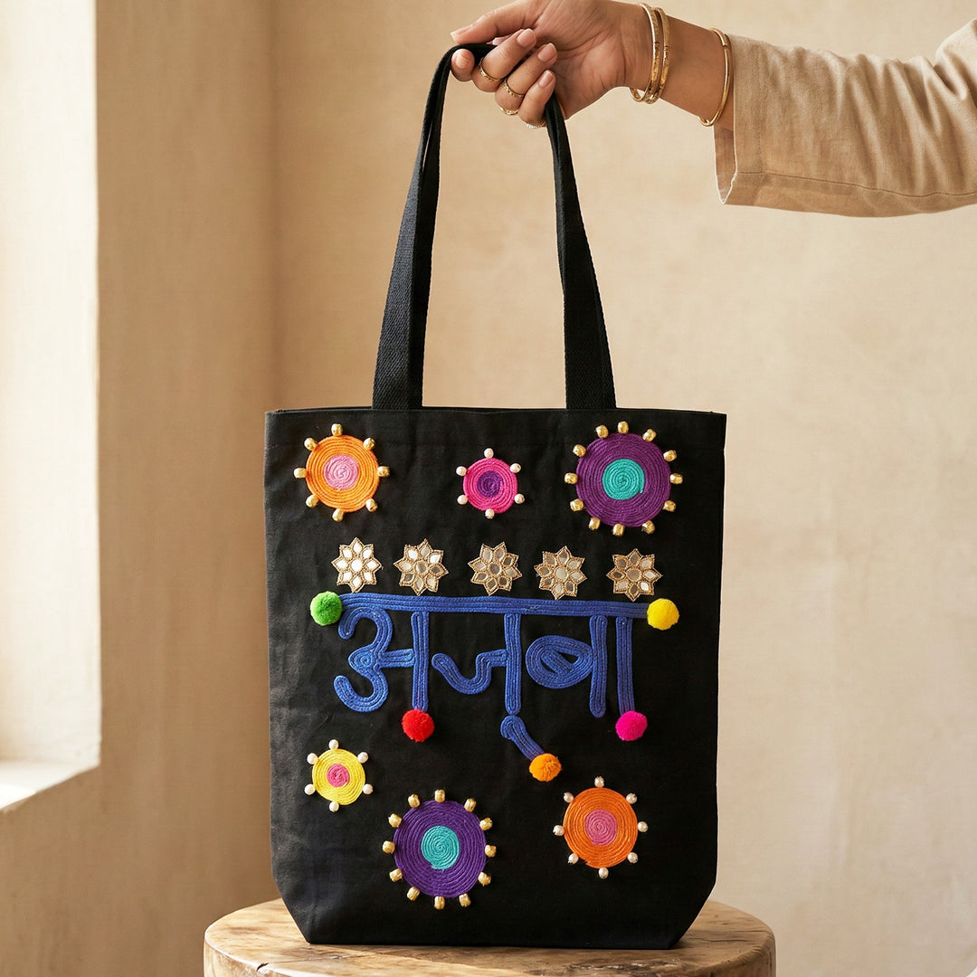 Hand-Embroidered Dori Work Ajooba Tote Bag