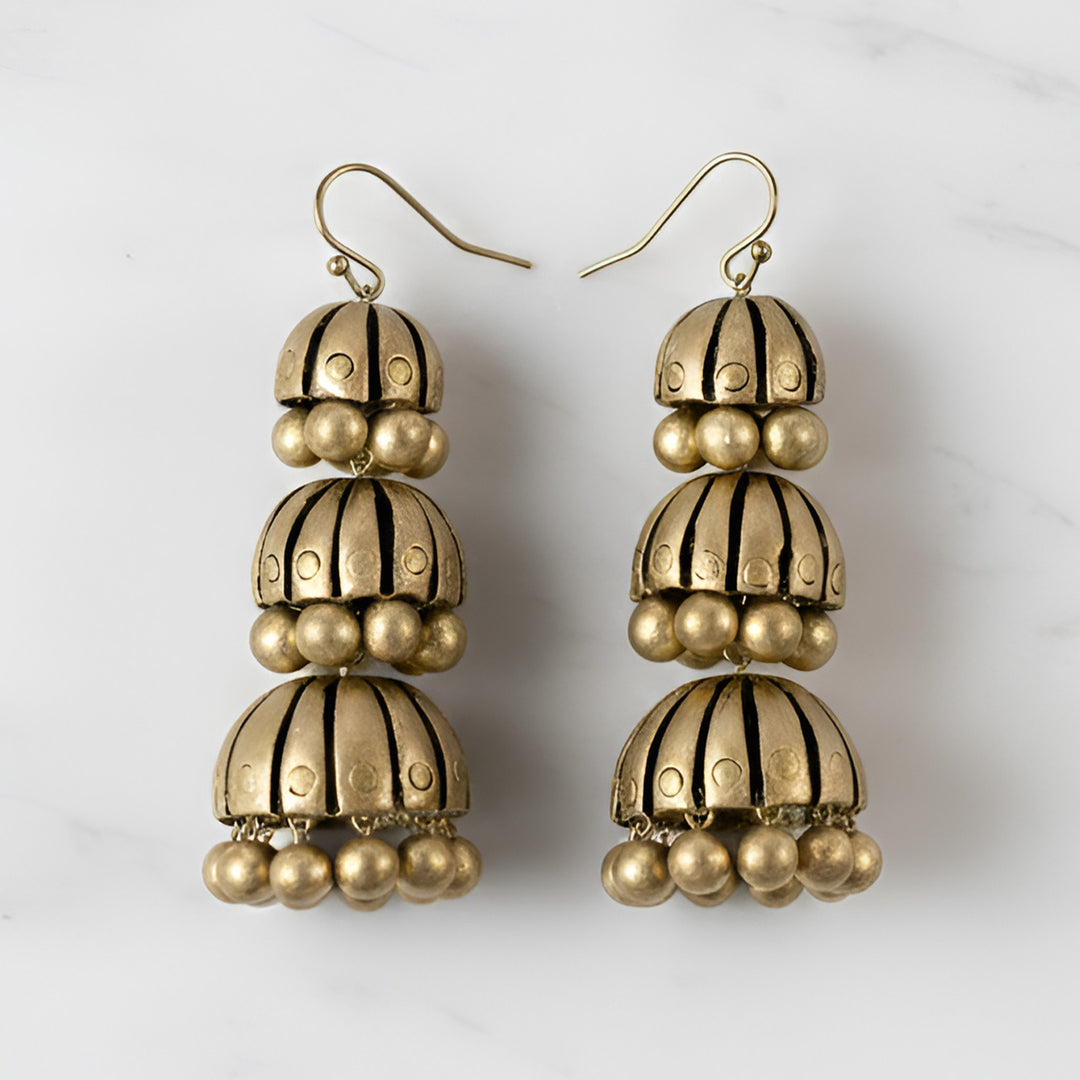 Handmade Triple Dome Terracotta Earrings