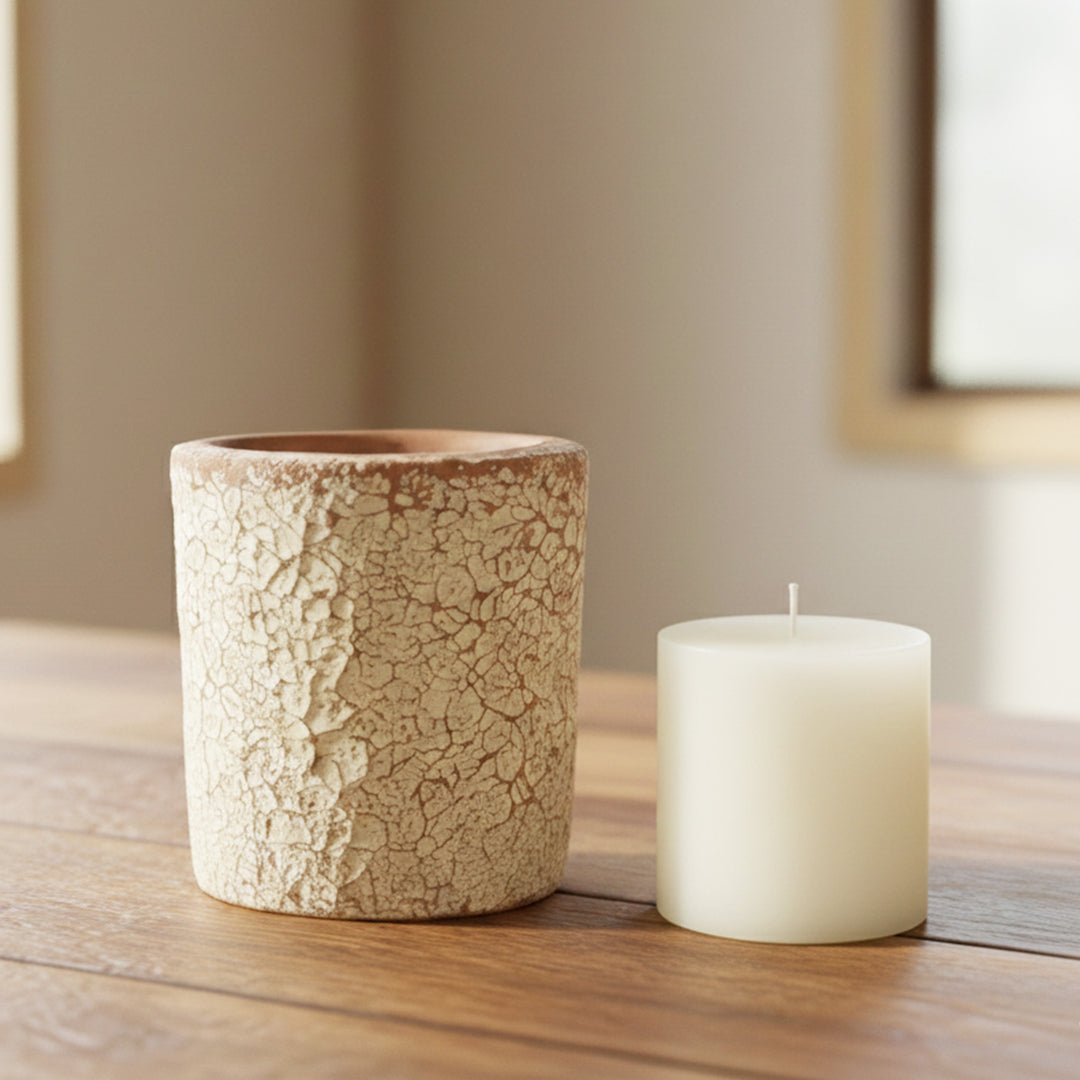 Antique Finish Terracotta Candle Holder With Candle