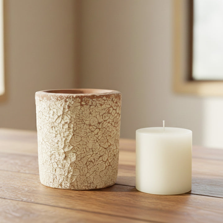 Antique Finish Terracotta Candle Holder With Candle