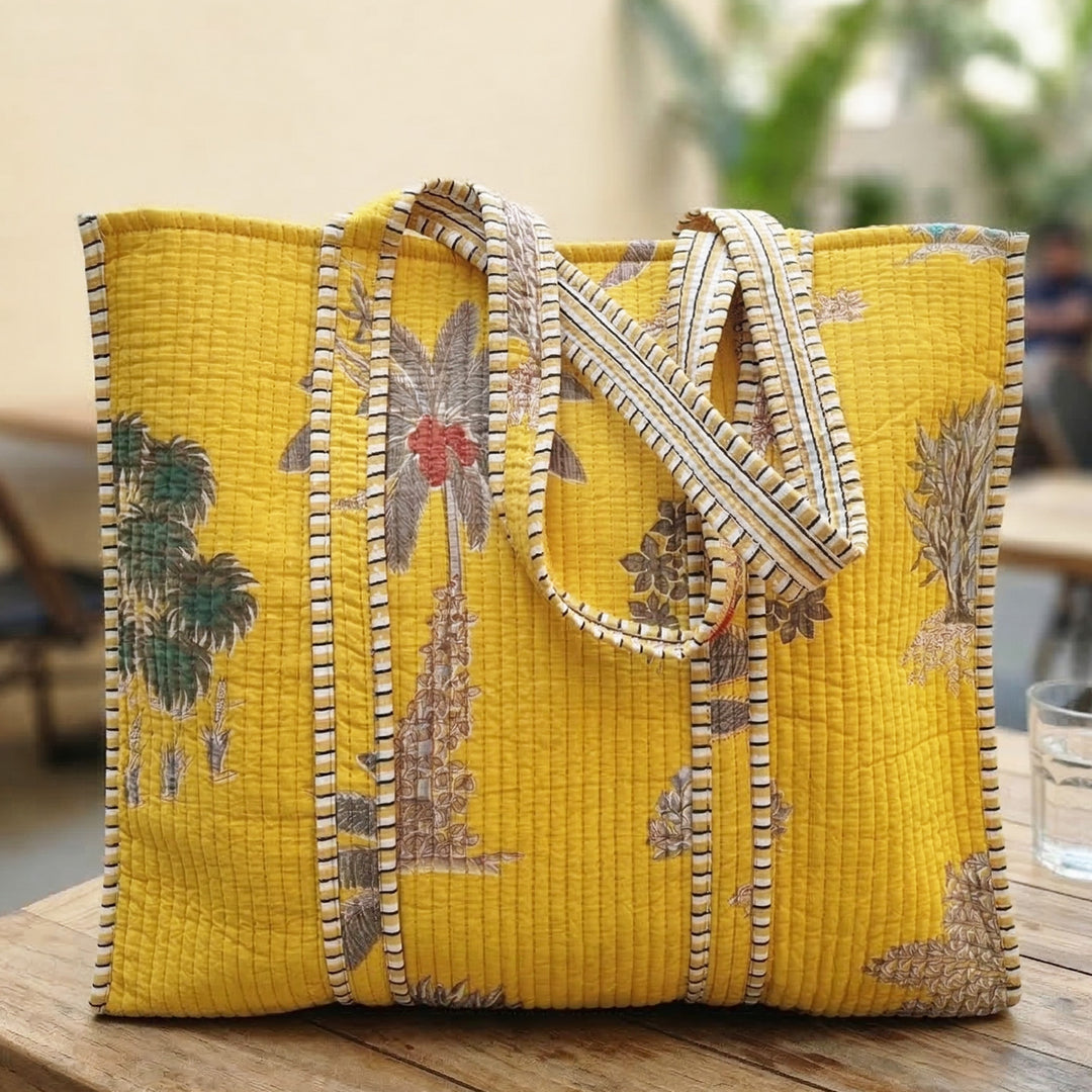 Handmade Yellow Palm Cotton Tote Bag