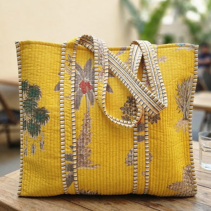 Handmade Yellow Palm Cotton Tote Bag