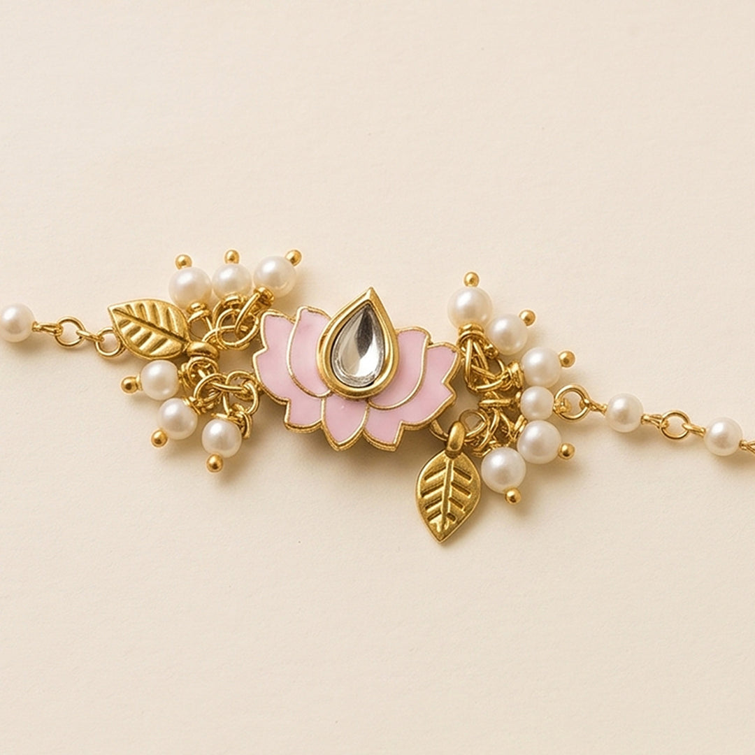 Reusable Lotus Pearl Bracelet Rakhi With Roli Chawal For Sister/Bhabhi