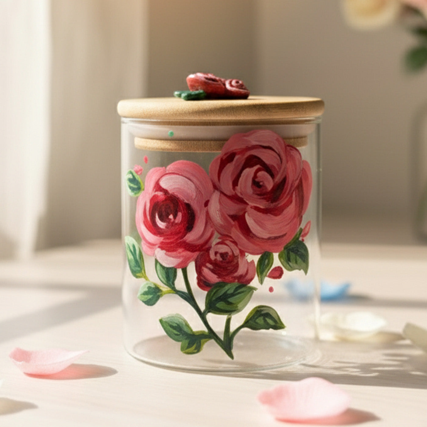 Glass Container With Roses Buy Hand-Painted Rose Glass Storage Container Online On Zwende