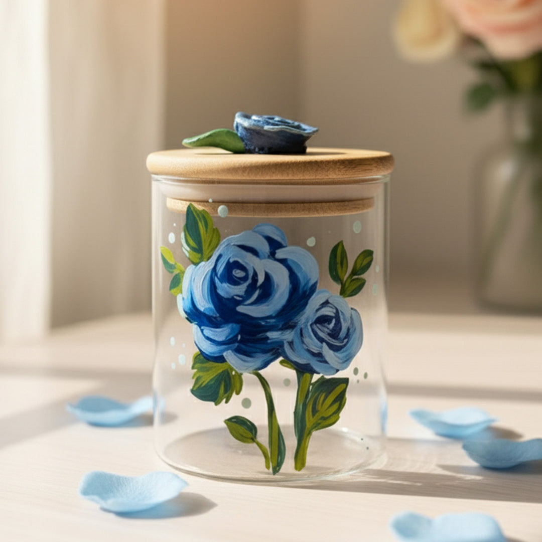 Hand-Painted Rose Glass Storage Container