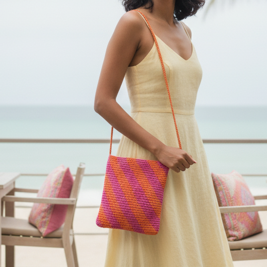 Handmade Crochet Pink & Orange Circus Cross Body Bag