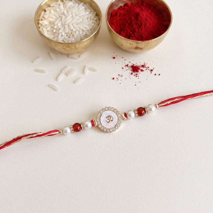 Mother of Pearl Kundan Rakhi For Brother With Roli Chawal