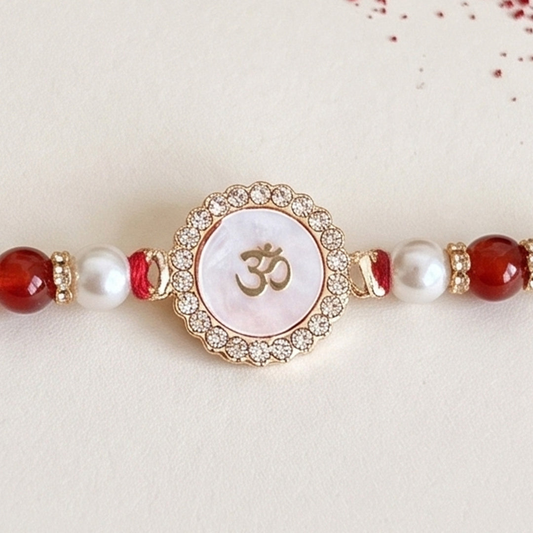 Mother of Pearl Kundan Rakhi For Brother With Roli Chawal